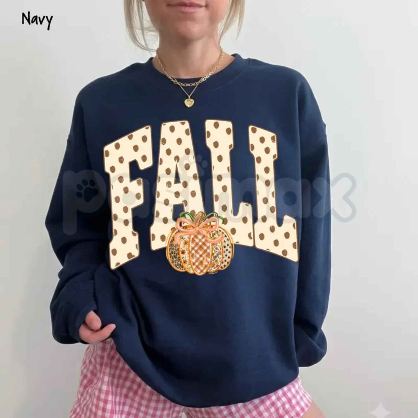 Preppy Fall Polka Dot Pumpkin Bow Sweatshirt | Coquette Floral Gingham Crewneck