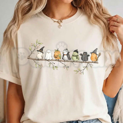 Comfort Colors® Halloween Bird T-Shirt – Birds on a Branch Graphic Tee, Cute Spooky Costume Bird Lover Unisex Top & Gift