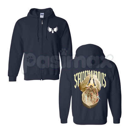 Sanguinius Primarch of Blood Angels Zip Hoodie – Warhammer 40k Tactical Gaming Apparel, Epic Sci-Fi Graphic Sweater
