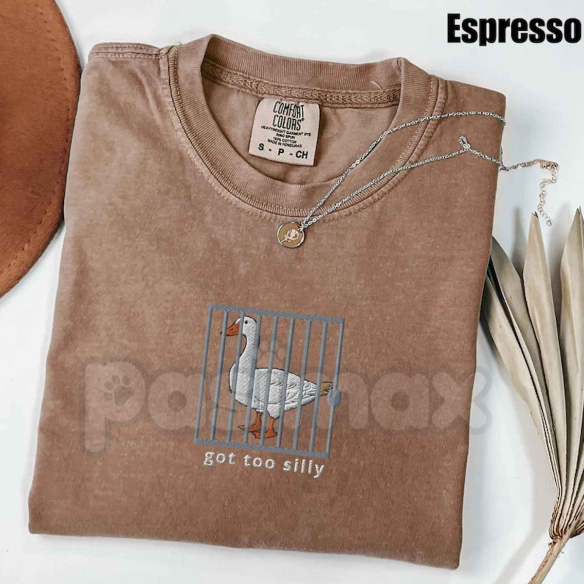Embroidered Silly Goose Comfort Colors® Shirt – Got Too Silly Funny Goose Tee, Cute Embroidered Crewneck Shirt for Men & Women
