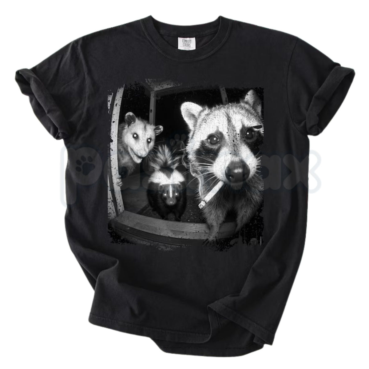 Comfort Colors® Trash Panda Night Crew T-Shirt – Funny Raccoon Opossum Skunk Graphic Tee, Nocturnal Scavenger Unisex Top & Gift