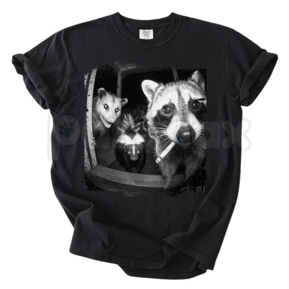 Comfort Colors® Trash Panda Night Crew T-Shirt – Funny Raccoon Opossum Skunk Graphic Tee, Nocturnal Scavenger Unisex Top & Gift