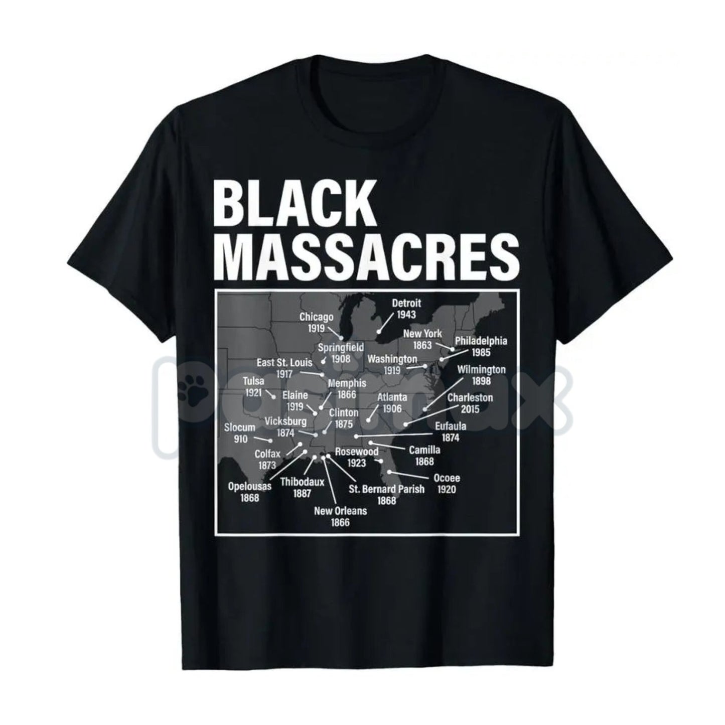 Black Massacres History Map T-Shirt - African American Struggle Awareness Tee, Hidden US History Graphic Shirt, Social Justice Memorial Apparel, Black Excellence & Resilience Education Top