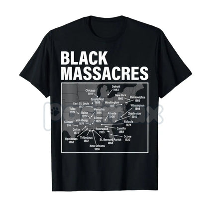 Black Massacres History Map T-Shirt - African American Struggle Awareness Tee, Hidden US History Graphic Shirt, Social Justice Memorial Apparel, Black Excellence & Resilience Education Top
