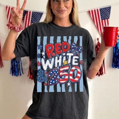 Comfort Colors® 250th Anniversary T-Shirt – Retro Red White and 250 Tee, Preppy Patriotic USA Shirt, Vintage America Semi-Quincentennial Top