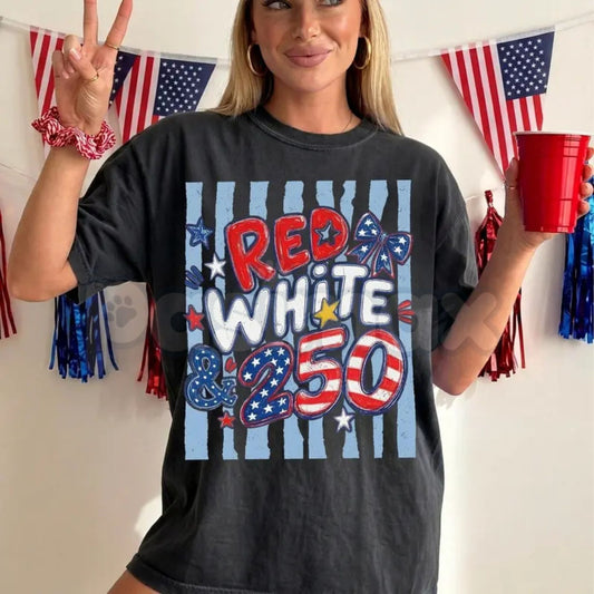 Comfort Colors® 250th Anniversary T-Shirt – Retro Red White and 250 Tee, Preppy Patriotic USA Shirt, Vintage America Semi-Quincentennial Top