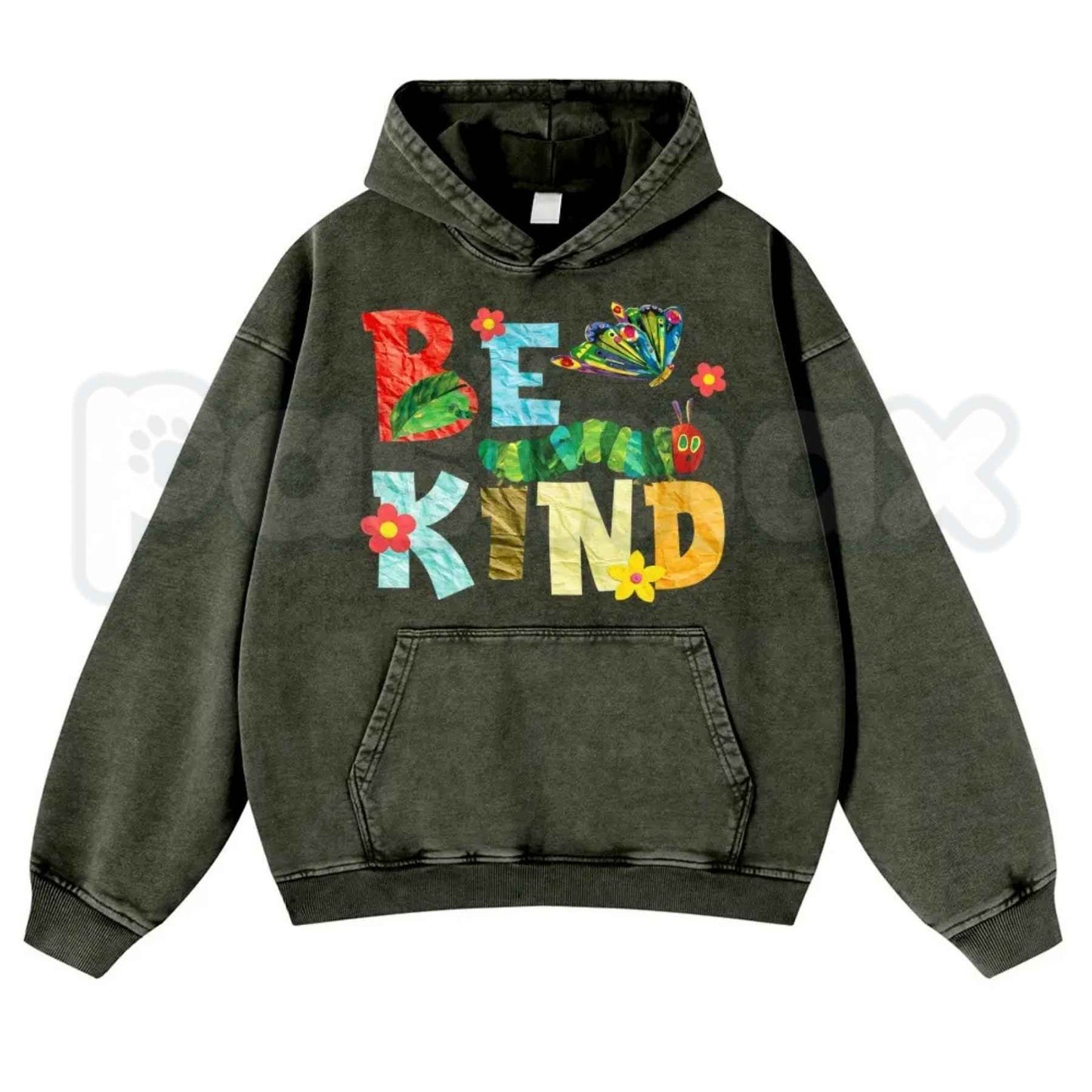 Positive "Be Kind" Slogan Autumn Vintage Washed Hoodie – Cozy Fall Aesthetic Pullover