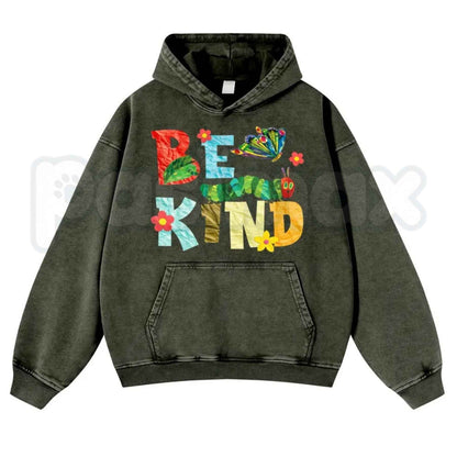 Positive "Be Kind" Slogan Autumn Vintage Washed Hoodie – Cozy Fall Aesthetic Pullover