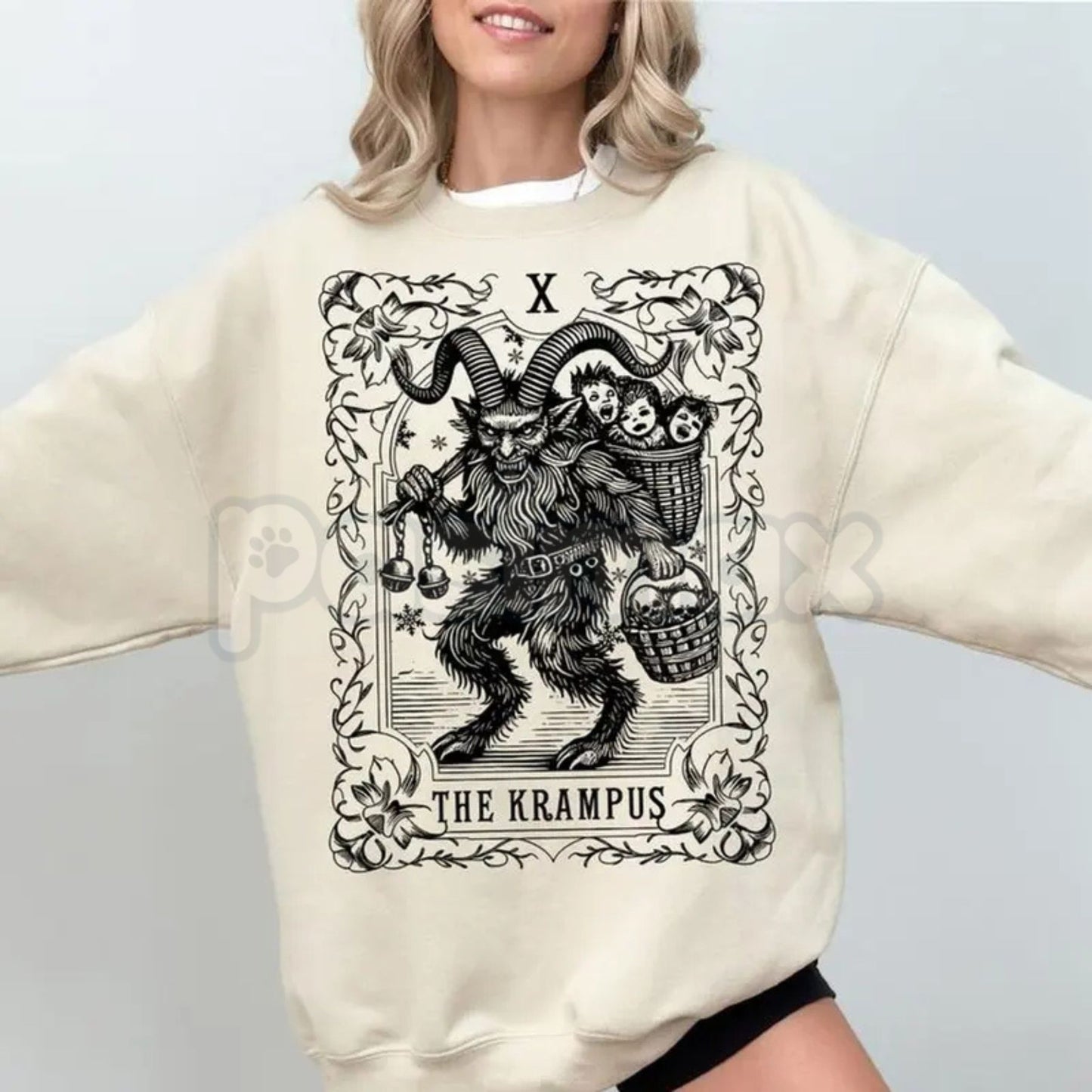 Krampus Tarot Card Goth Christmas Sweatshirt | Spooky Occult Holiday Jumper | Jólakötturinn Alternative Xmas Gift | Dark Academia