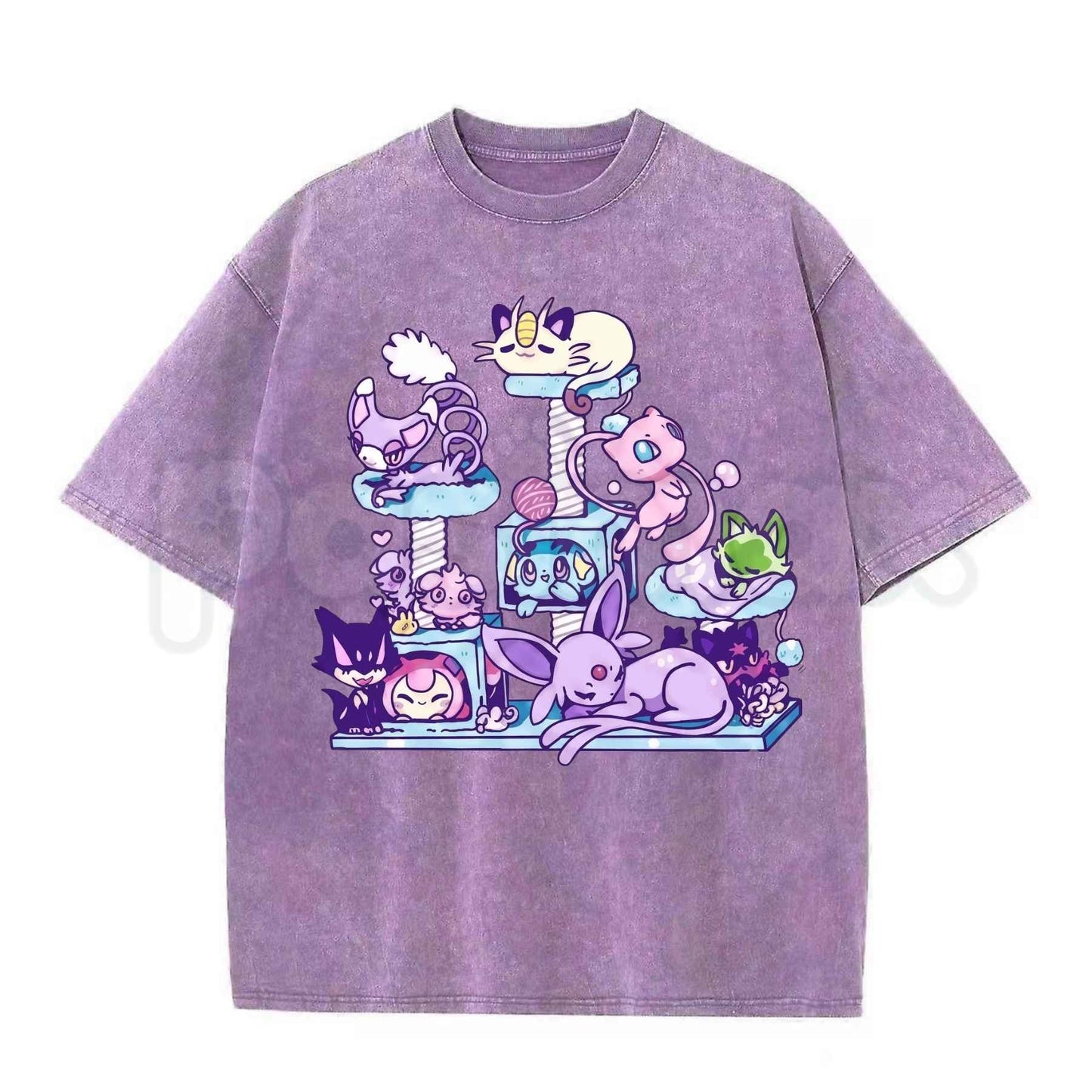 Cute Kitty Aesthetic Anime Tee – Kawaii Neko Graphic T-Shirt, Vintage Washed Japanese Pop Art Lightweight Cotton Unisex Streetwear Top