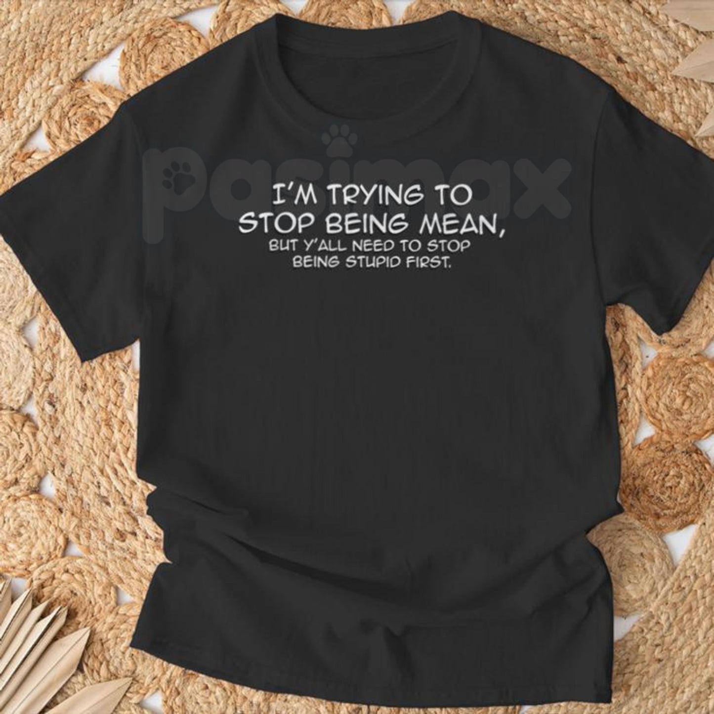 "I'm Trying To Stop Being Mean" Funny T-Shirt – Sarcastic Snarky Graphic Tee, Premium 100% Cotton Honest Personality Top, Soft Lived-In Heavyweight Retro Humor Shirt, Made in USA