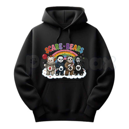 Scare Bears Cute Halloween Graphic Hoodie – Spooky Teddy Bear Pullover, Adorable Horror Vintage Style Sweatshirt, Unisex Heavy Blend