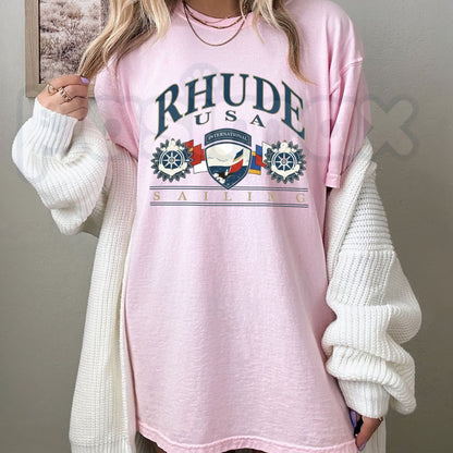 Rhude USA Sailing Icon T-Shirt – Luxury Vintage Nautical Streetwear Graphic Tee