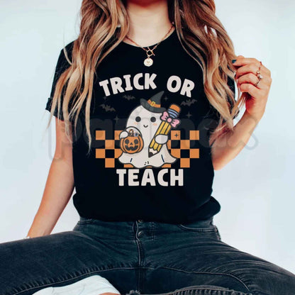 Comfort Colors® Retro Ghost Teacher Halloween T-Shirt – "Trick or Teach" Spooky Season Graphic Tee, Elementary Educator Unisex Top