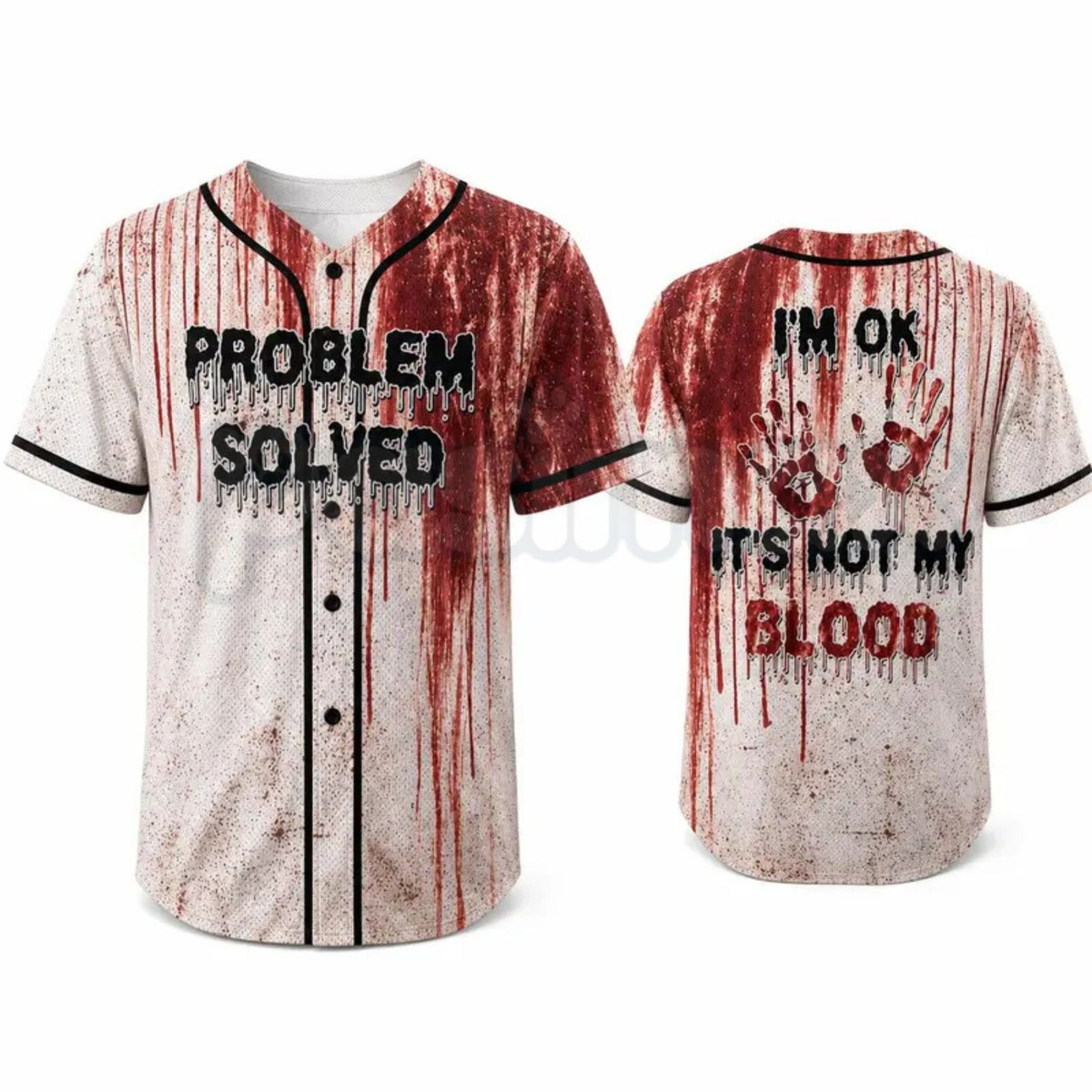 Unisex Horror Theme Graphic Baseball Jersey – Bloody Button-Front Short-Sleeve Halloween Costume Shirt