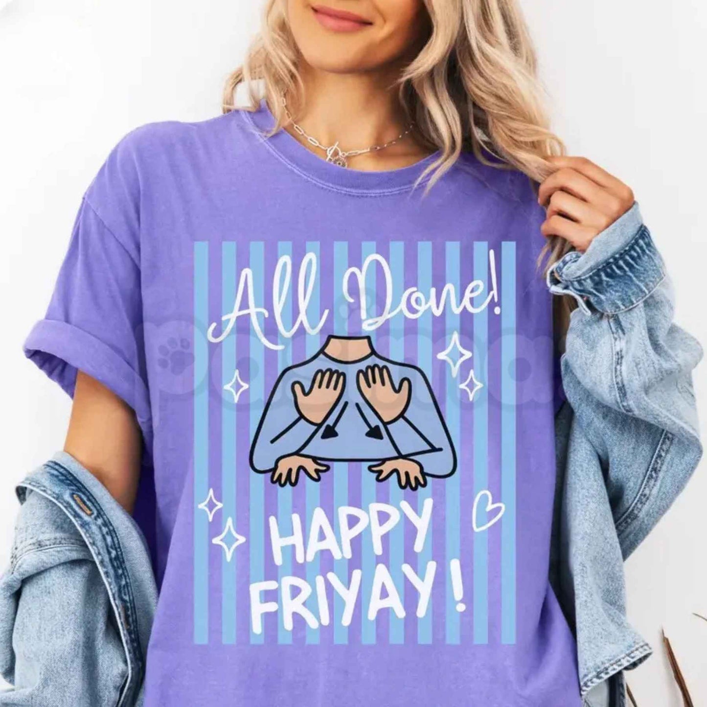 Comfort Colors® ASL Happy Friyay T-Shirt – Sign Language Graphic Tee, "All Done" Retro Deaf Awareness Unisex Top