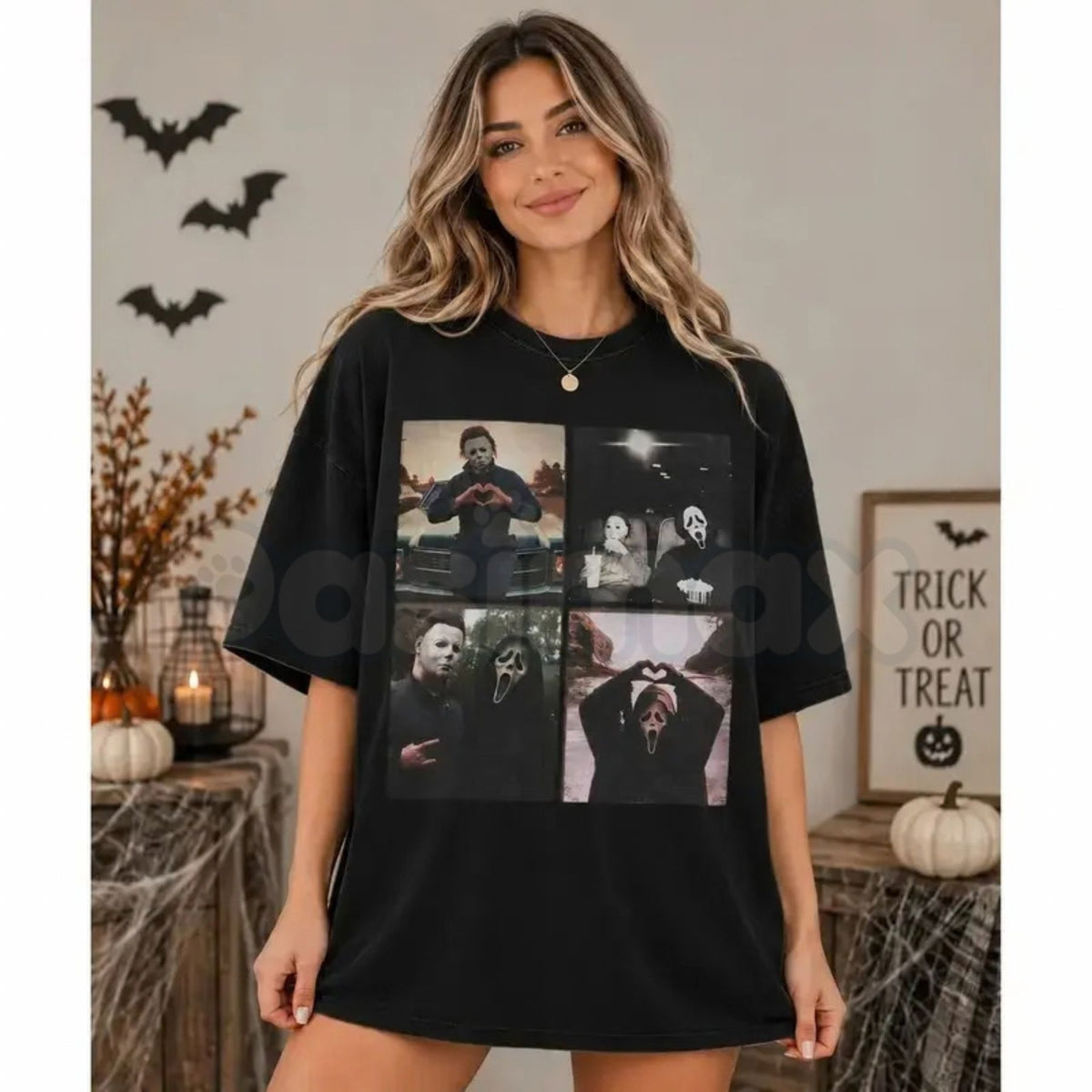 Vintage Slasher Movie Collage T-Shirt – Michael Myers & Ghostface Horror Streetwear Tee