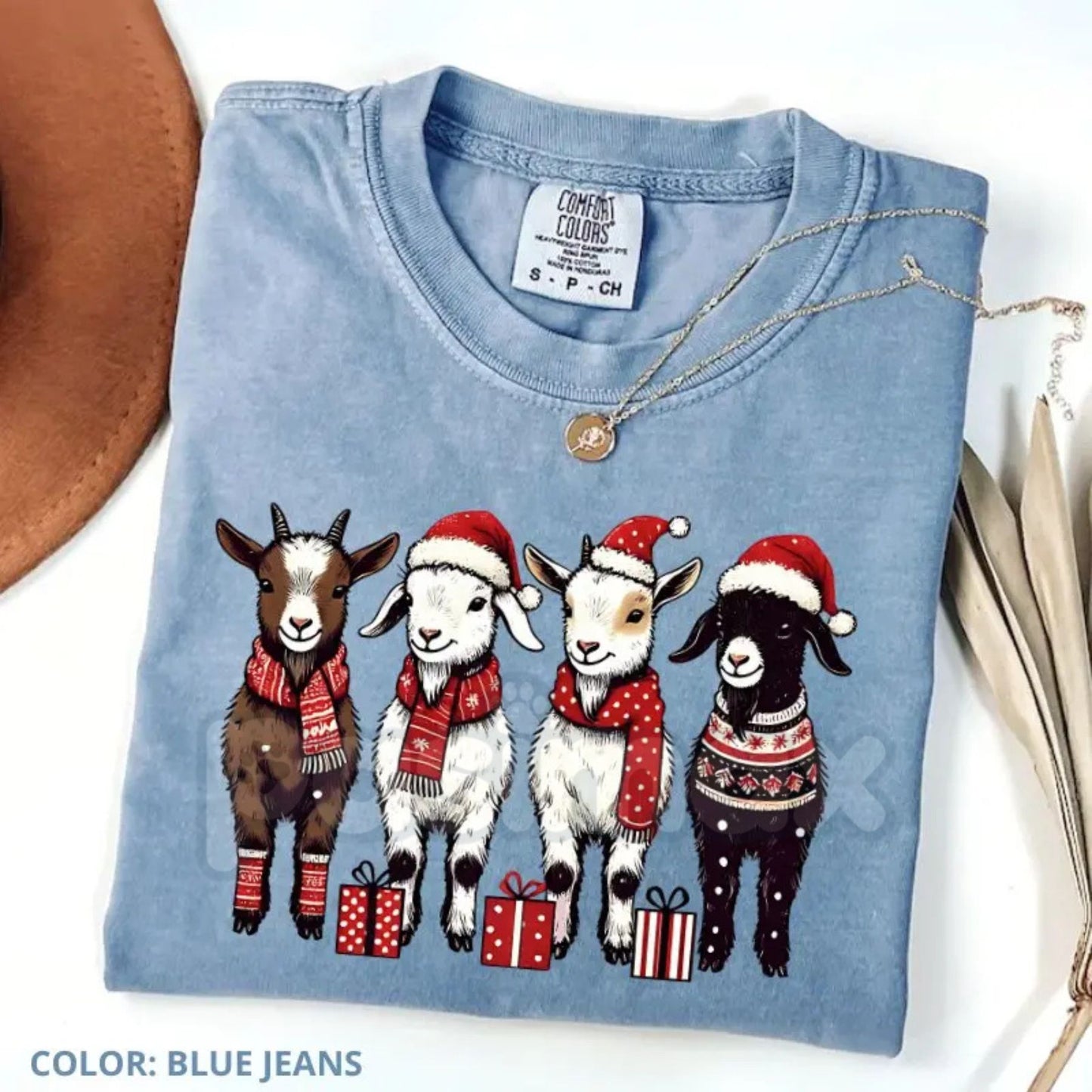 Comfort Colors® 'Happy Holla-Days' Goat T-Shirt – Funny Christmas Farm Animal Tee, Cute Western Holiday Gift