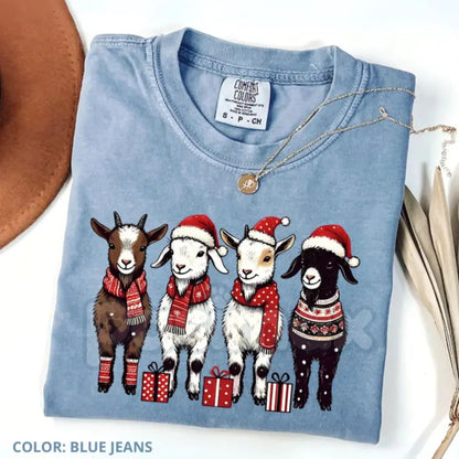 Comfort Colors® 'Happy Holla-Days' Goat T-Shirt – Funny Christmas Farm Animal Tee, Cute Western Holiday Gift