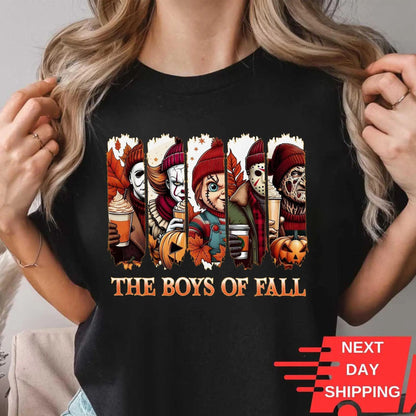'The Boys Of Fall' Horror Shirt – Fall Vibes Halloween Tee, Horror Friends Autumn Shirt, Cozy Season Fan Gift, Unisex Graphic Top