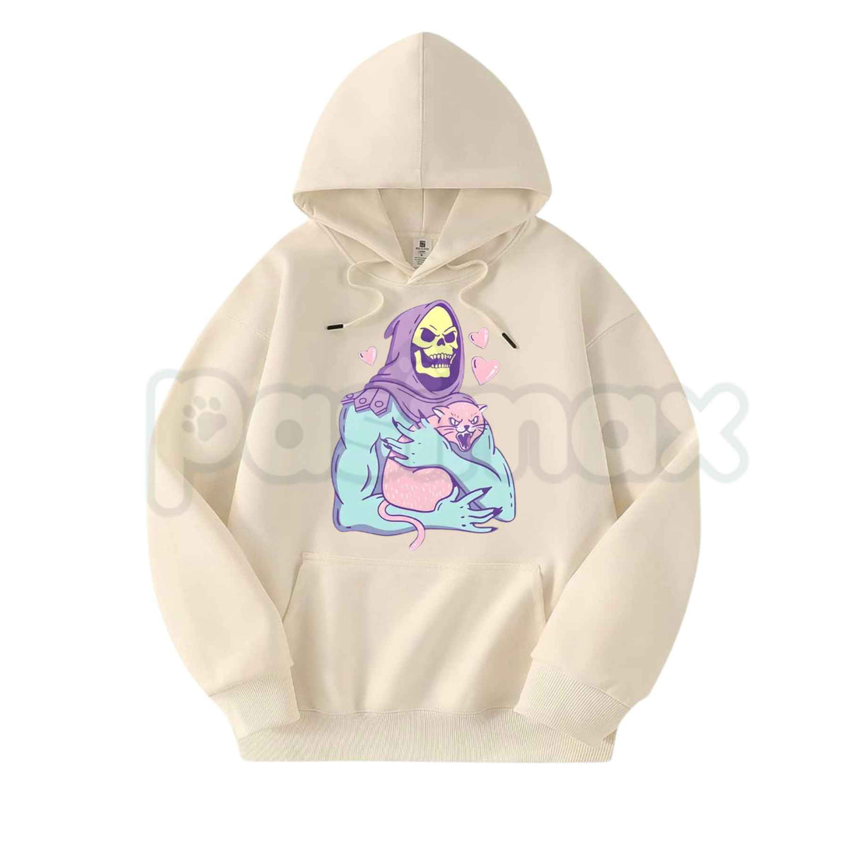 Funny Skull Cat Hoodie – Unisex Summer Night Streetwear, Vintage 80s 90s Gothic Graphic Pullover, Edgy Alt Fashion Sweatshirt