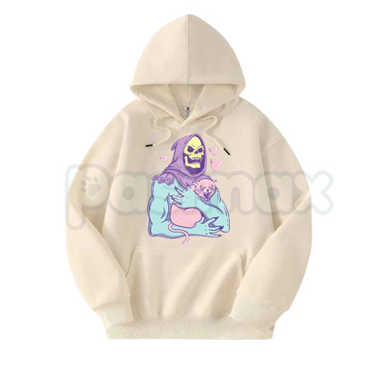 Funny Skull Cat Hoodie – Unisex Summer Night Streetwear, Vintage 80s 90s Gothic Graphic Pullover, Edgy Alt Fashion Sweatshirt