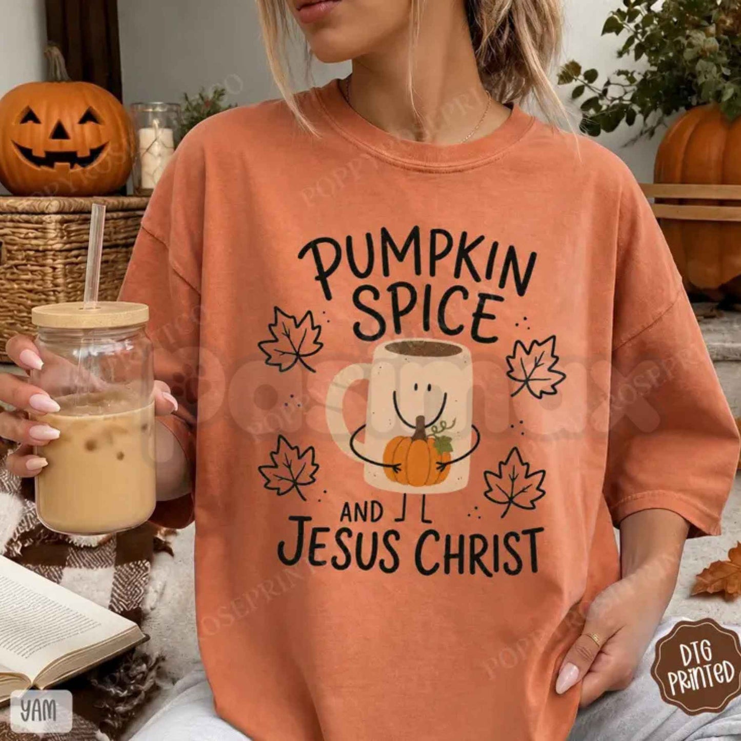 Comfort Colors® Pumpkin Spice & Jesus Christ T-Shirt – Vintage Fall Faith Graphic Tee, Cozy Christian Unisex Top