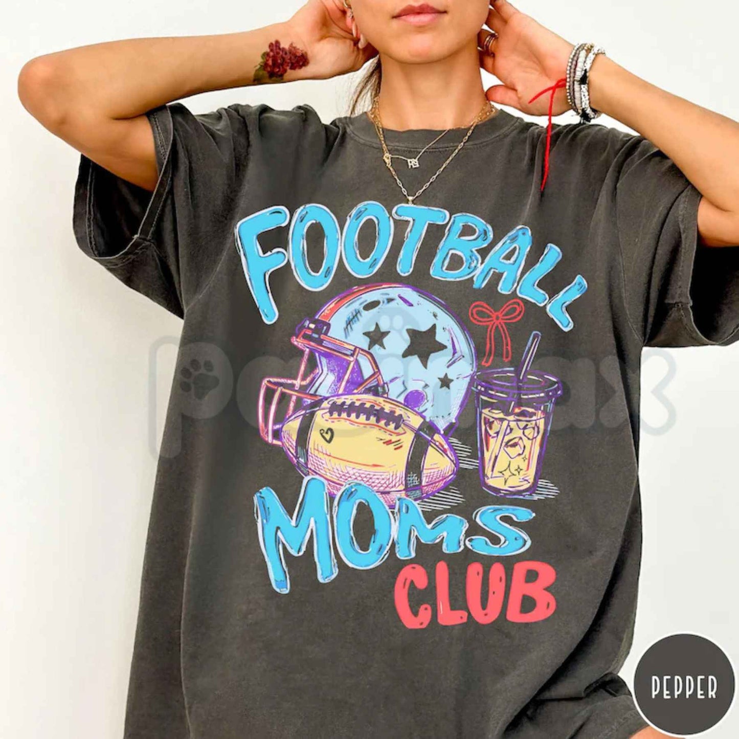 Comfort Colors® "Football Moms Club" T-Shirt – Gameday Doodle Graphic Tee, Retro Aesthetic Fall Sports Unisex Top