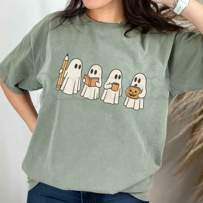 Comfort Colors® Spooky Ghost Teacher Halloween T-Shirt – Retro Autumn Educator Graphic Tee, Fall School Staff Unisex Top