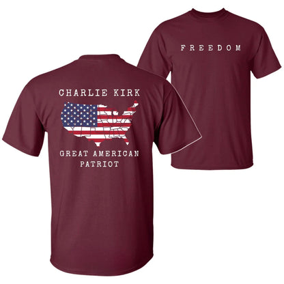 Charlie Kirk "Freedom & True Patriot" T-Shirt - American Statement Tee, Political Fan Apparel