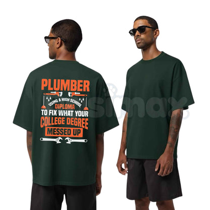 Plumber Shirt My Diploma Is To Fix What Your College Degree Messed Up Tee – Funny Plumbing Trade Graphic T-Shirt, Sarcastic Blue Collar Laborer Unisex Work Apparel