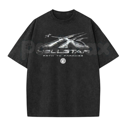 Hellstar Washed T-Shirt – Retro Oversized Heavyweight Cotton Graphic Tee, Vintage Mineral Faded Hip-Hop Streetwear Unisex Top