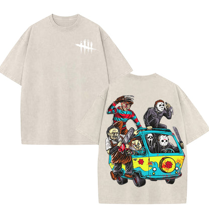 Halloween Scary Cartoon Character Print Dead By Daylight – Washed Tee, Cotton Menswear Top