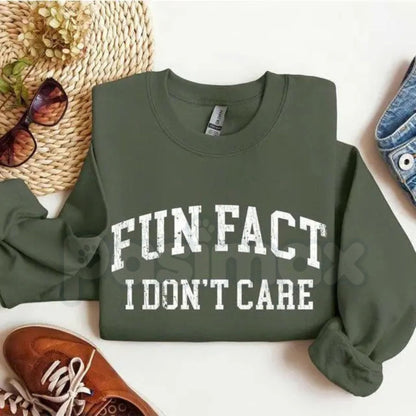 Fun Fact I Don't Care Sweatshirt | Sarcastic College Sweatshirt | Funny Academic Burnout Crewneck | Relatable Student Jumper | Minimalist Sassy Pullover | University Style Sarcasm Shirt