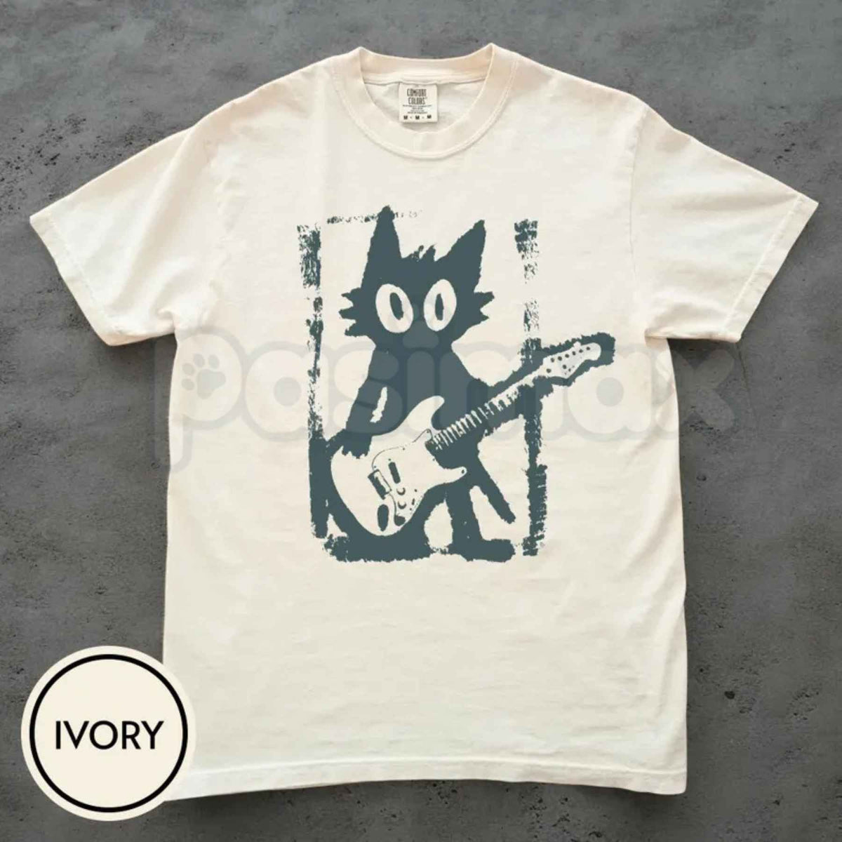 Comfort Colors® Rock Star Cat T-Shirt – Vintage Y2K Kitten Electric Guitar Graphic Tee, Grunge Punk Music Lover Unisex Top