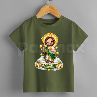 San Judas Tadeo Siempre Conmigo Cute Chibi Cartoon T-Shirt for Boys and Girls