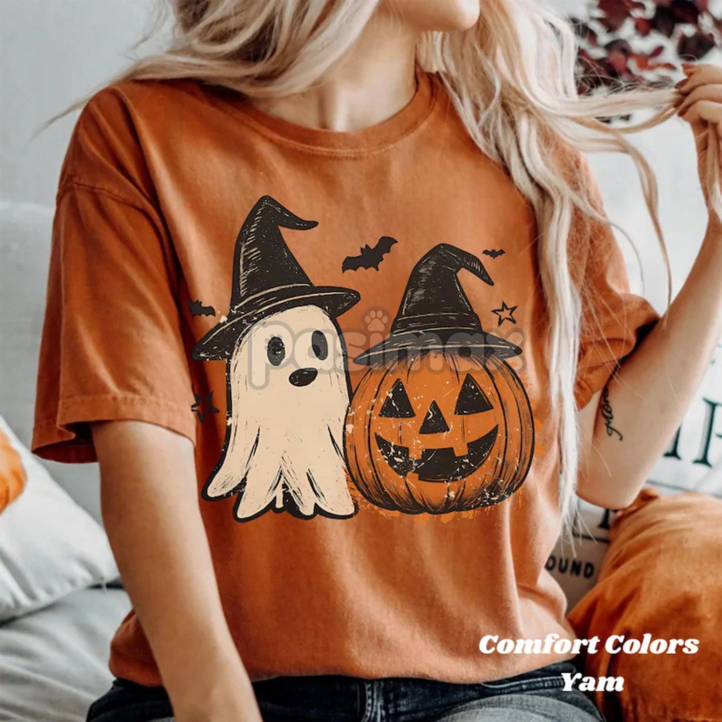 Comfort Colors® Cozy Floral Patchwork Ghost Shirt – Vintage Spooky Aesthetic Tee, Preppy Pumpkin Fall T-Shirt, Halloween Gift