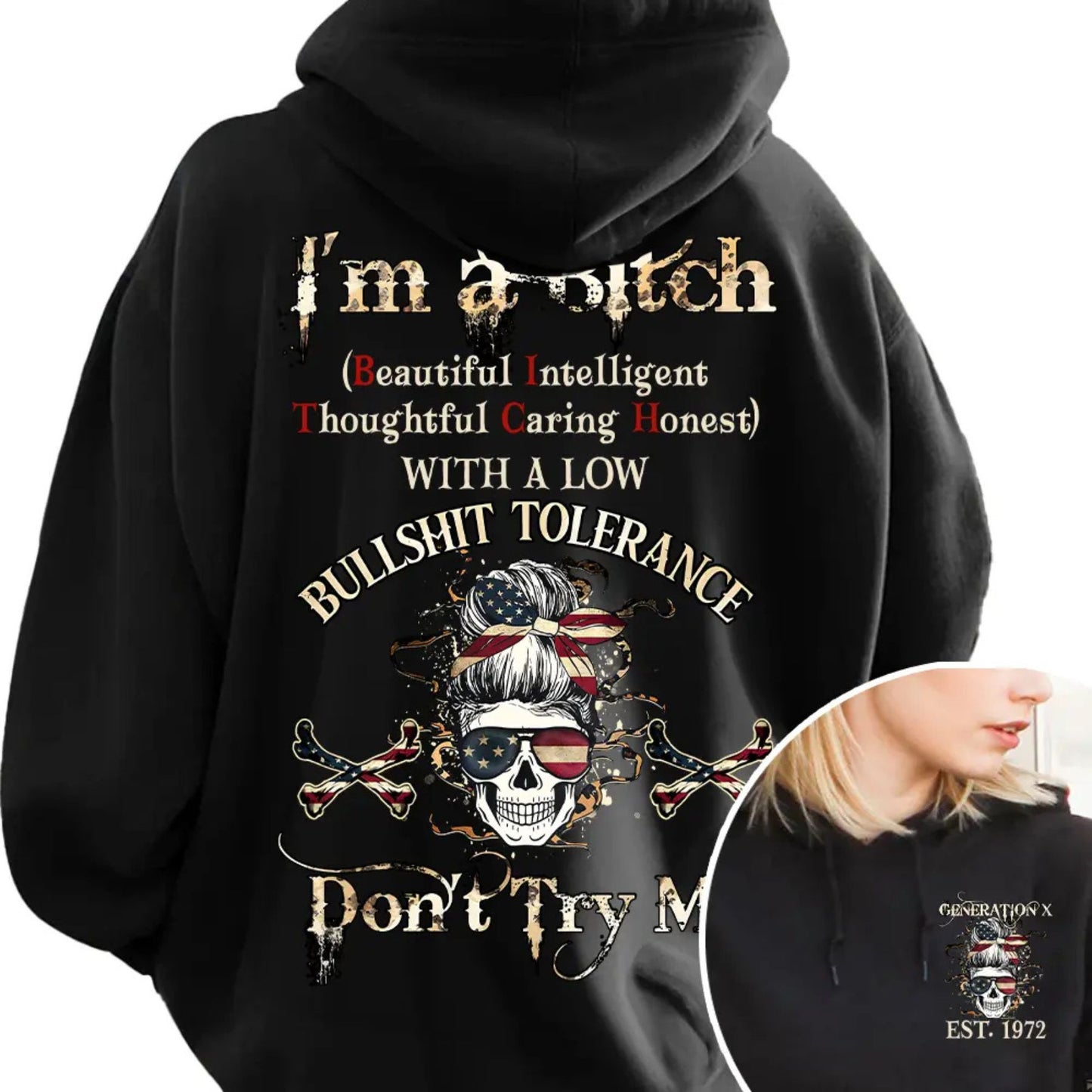 Custom Year Gen X Skull Hoodie – "Don't Try Me" FAFO Pullover, Raised on Hose Water & Neglect, Unisex Gift