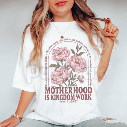 Comfort Colors® "Motherhood Is Kingdom Work" T-Shirt – Retro Christian Mama Tee, Aesthetic Faith-Based Mother’s Day Gift, Vintage Spiritual Mom Life Shirt