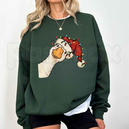 Funny Preppy Goose Christmas Sweatshirt | Jolly Holiday Bow Graphic Crewneck