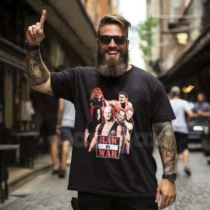 WWE Raw Is War Graphic T-Shirt - Vintage Attitude Era Wrestling Tee, Men's and Big Men's Retro WWE Shirt, Classic Monday Night Raw Fan Apparel
