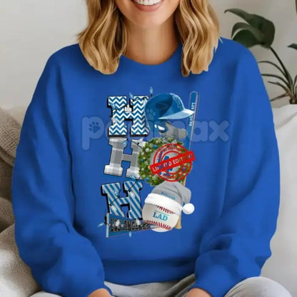 HO HO HO Sport Christmas Sweatshirt | Athletic Collegiate Style Holiday Crewneck | Festive Game Day Jumper