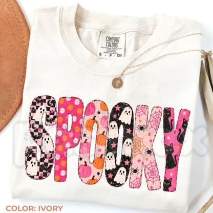 Comfort Colors® Preppy Spooky Ghost & Pumpkin Polka Dot T-Shirt – Retro Cute Halloween Graphic Tee, Pastel Spooky Season Unisex Top & Gift