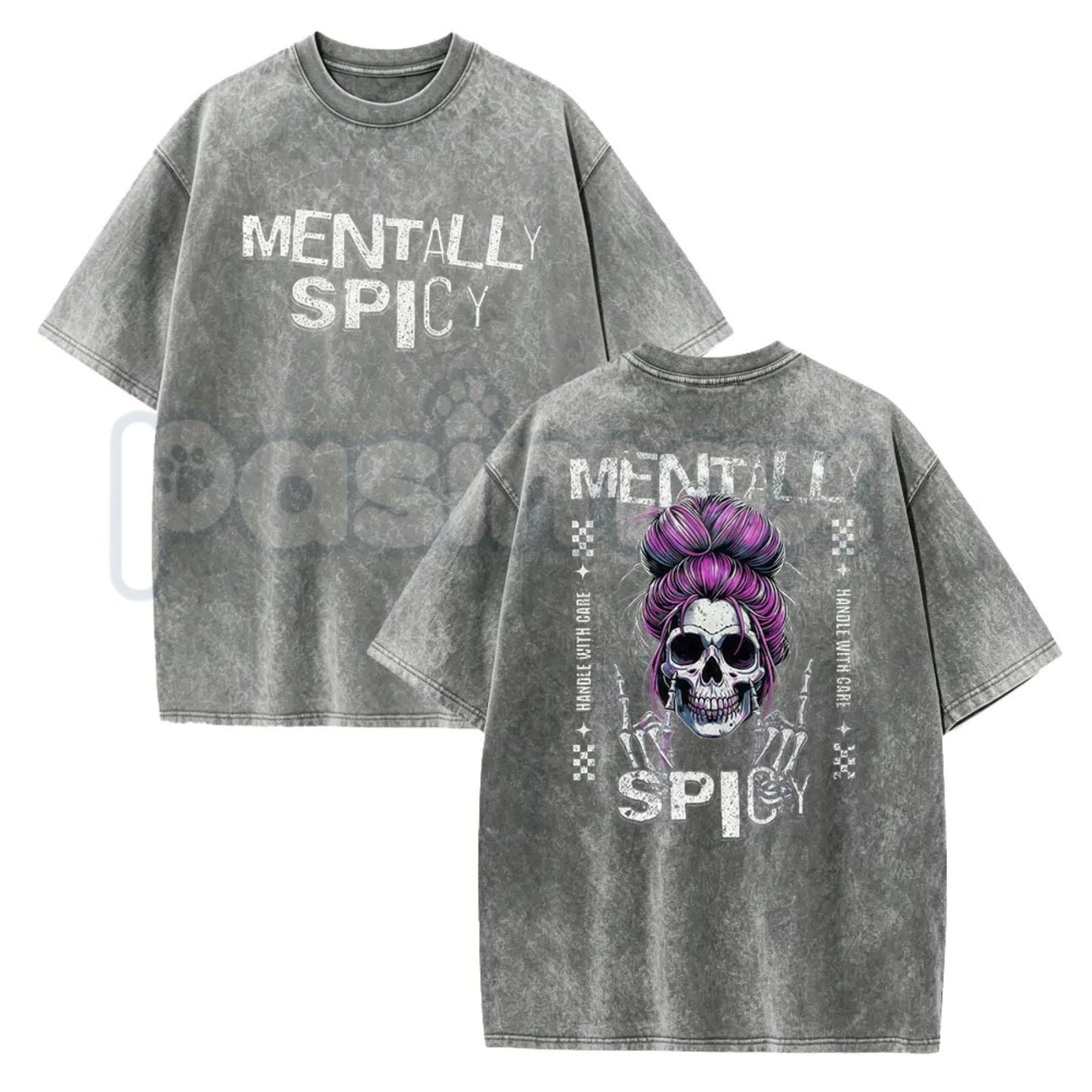 Spicy Brain Skull T-Shirt – Funny Neurospicy Mental Health Graphic Tee, Vintage Washed Edgy Skeleton Lightweight Cotton Meme Top