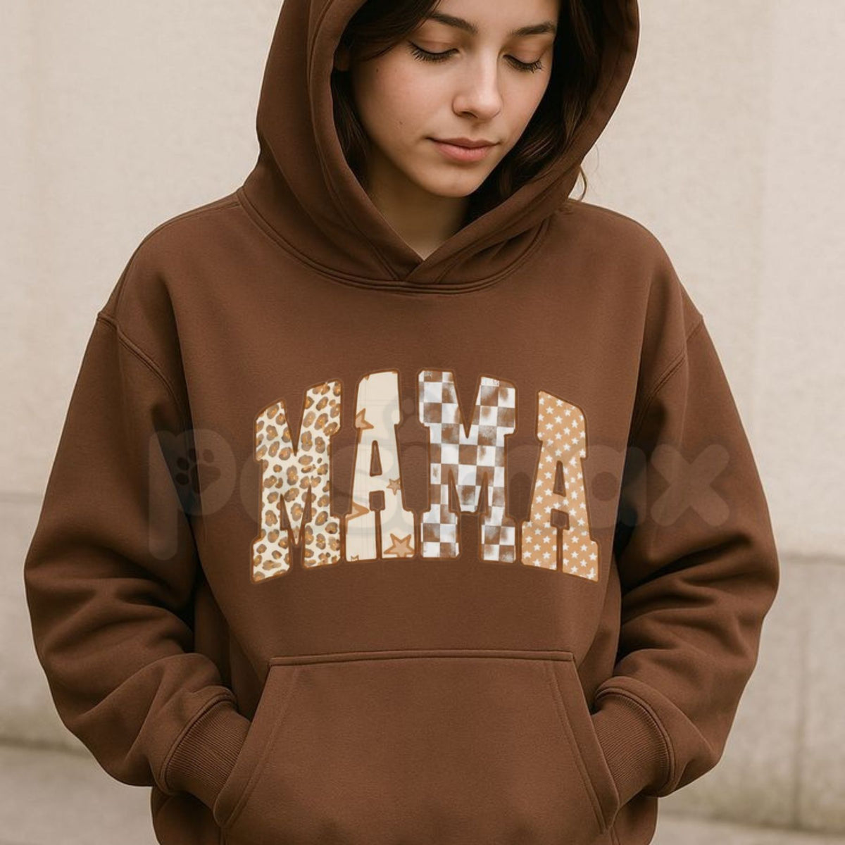 Retro Patchwork MAMA Hoodie – Vintage Mom Block Letter Graphic Pullover, Aesthetic Mother’s Day Sweatshirt, Unisex Heavy Blend
