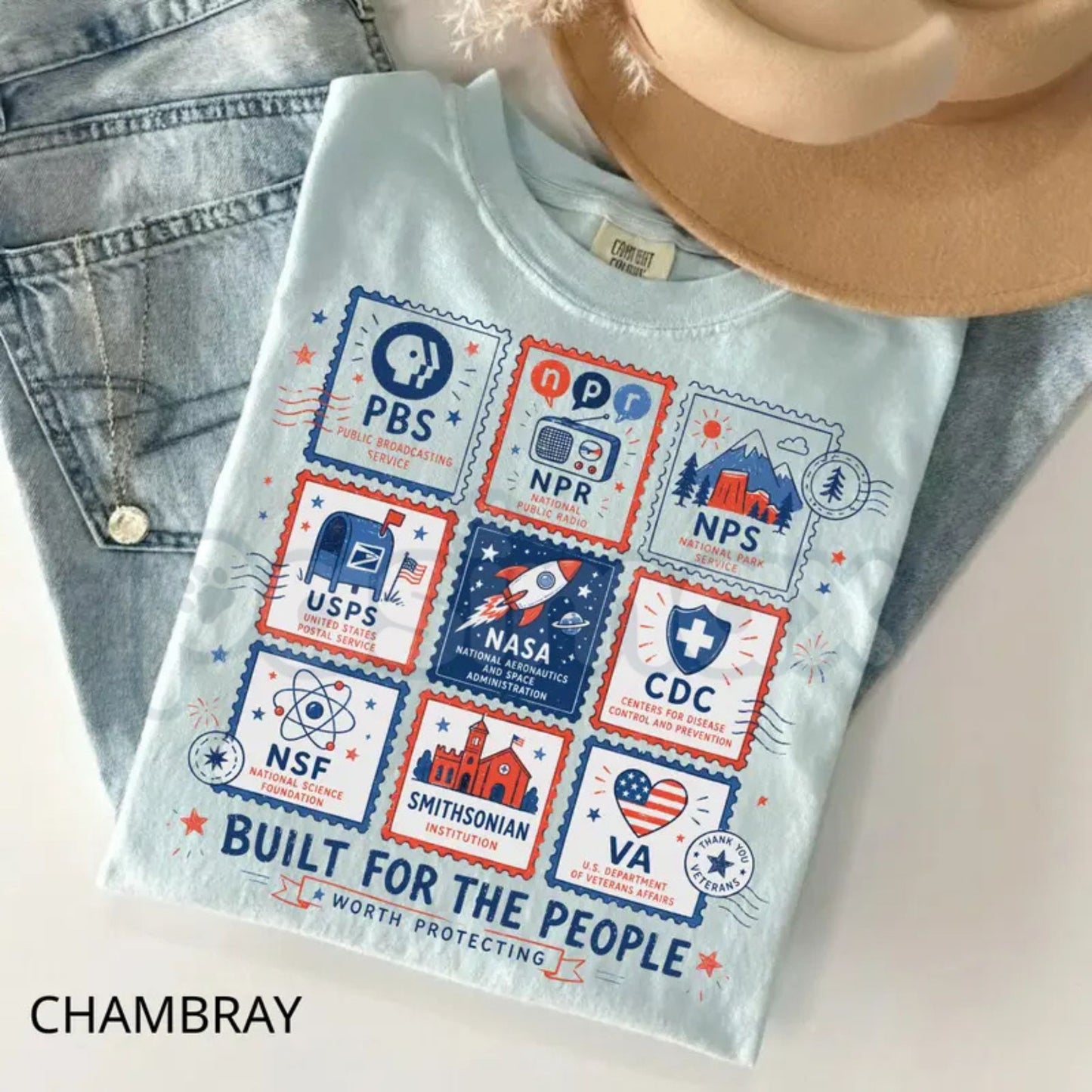Comfort Colors® "Built For The People" T-Shirt – Retro Democratic Institutions Stamp Graphic Tee, Vintage Civic Pride Aesthetic Heritage Top
