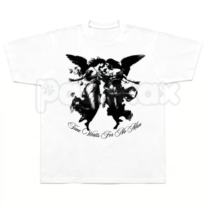 Vintage Dark Angel Time Waits For No Man T-Shirt – Gothic Grim Reaper Graphic Tee