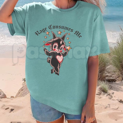 Comfort Colors® Rage Consumes Me Cute Black Goat T-Shirt – Traditional Tattoo Graphic Tee, Woman of a Certain Rage Unisex Top & Gift