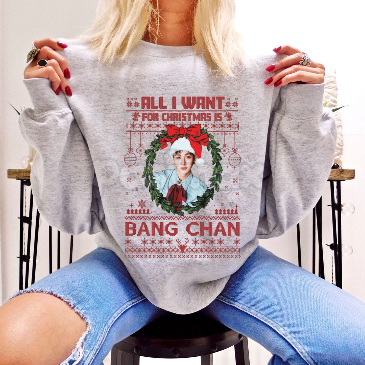 All I Want For Christmas Is Bang Chan Sweatshirt | Funny K-Pop Holiday Crewneck | Stray Kids Fan Gift Jumper | SKZ Bias Merch