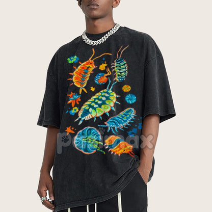 Colorful Insects Unisex Vintage Washed Shirt – Full-Color Graphic Tee, For Men & Women